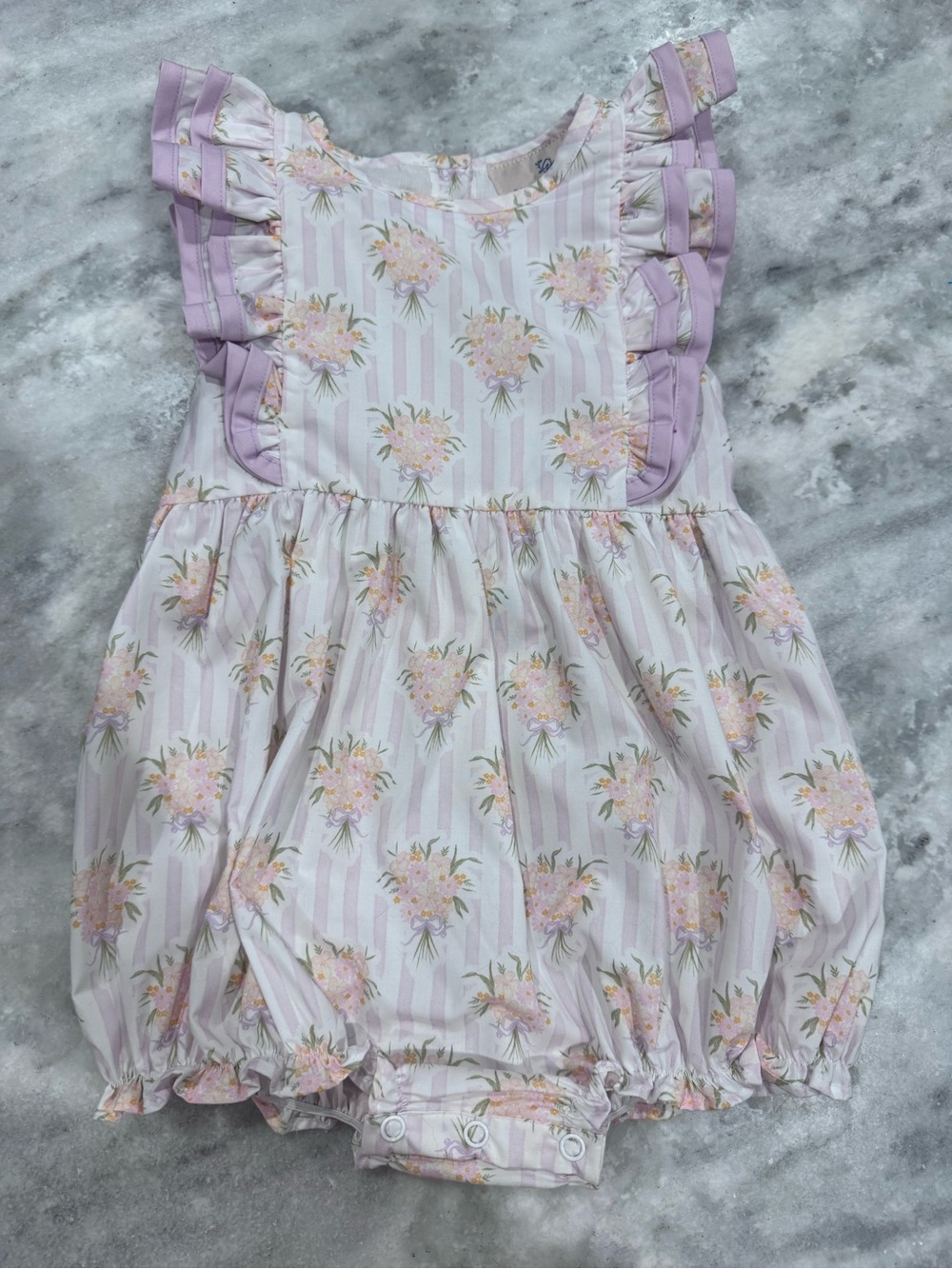 Lilac Floral Ruffle Baby Romper